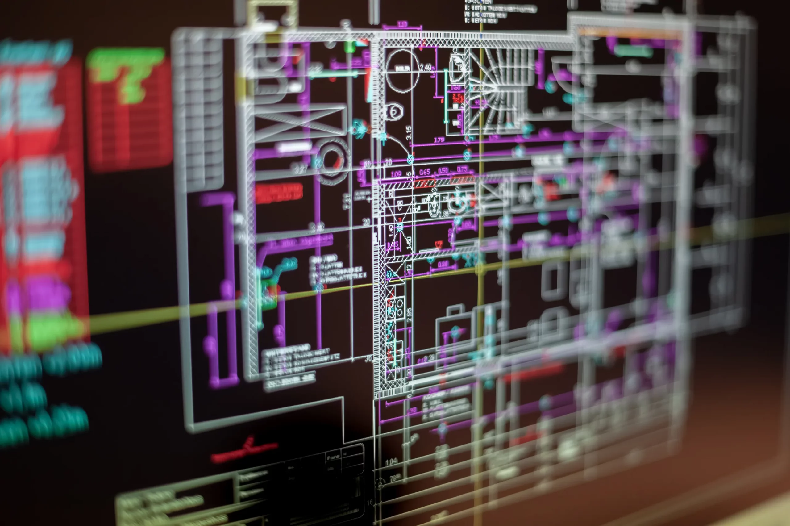 Technischer Bildschirm mit elektronischen Planungsdaten